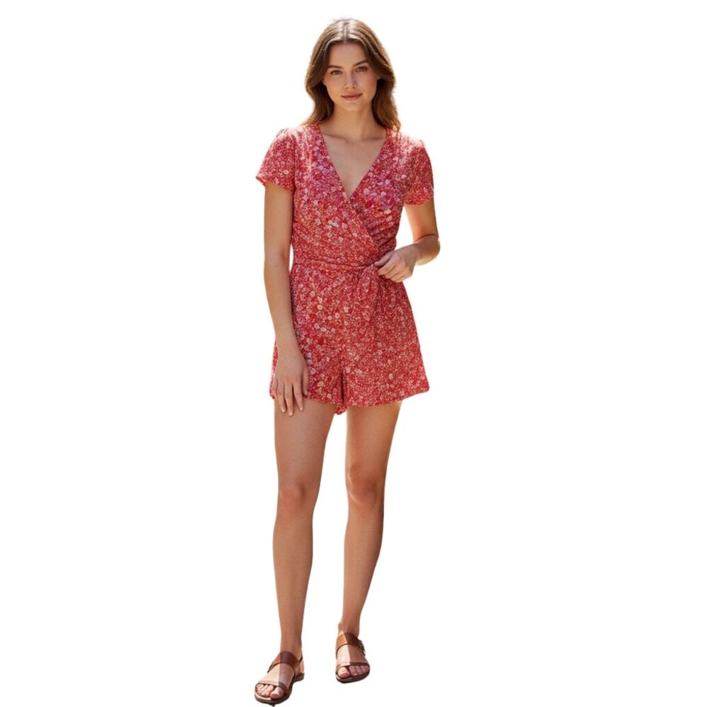 Bepop Floral Print Surplice Romper, XL